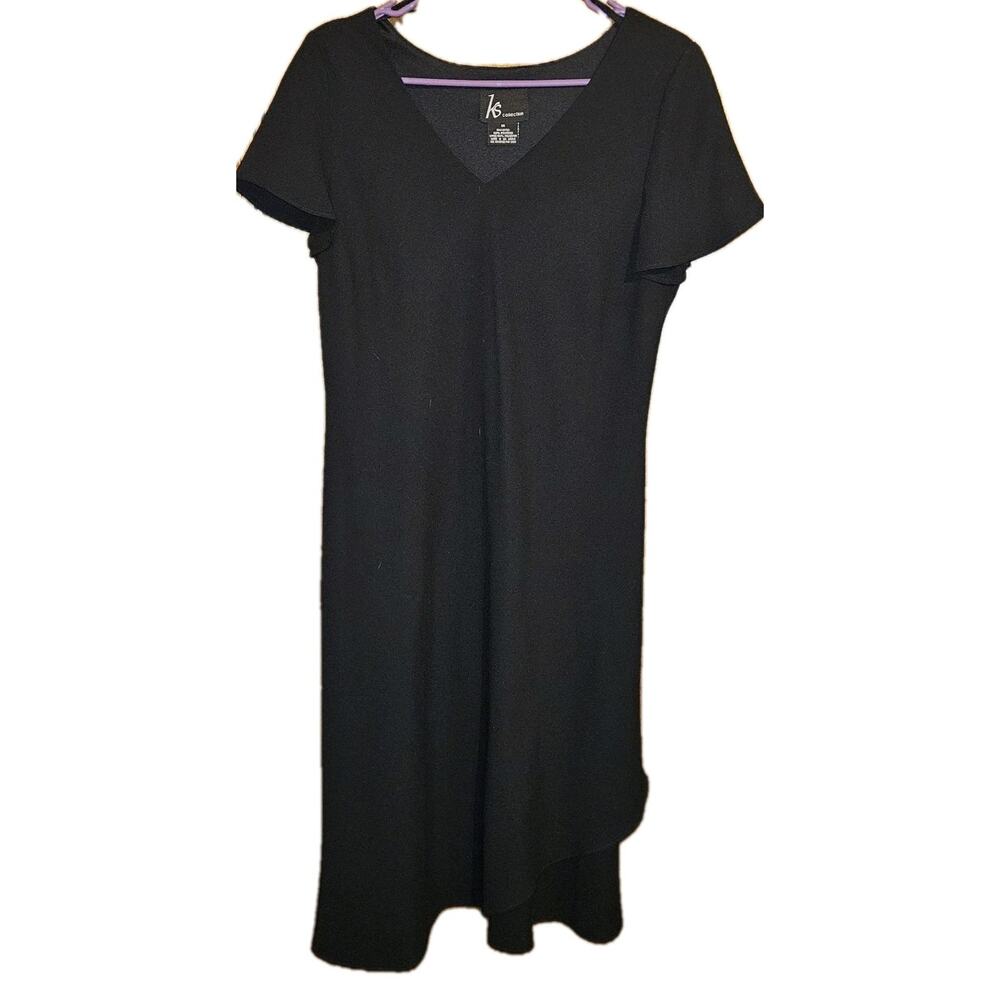 Ks Collection Size 14 Black Midi Dress Ruffled Layered Hem Short Sleeve